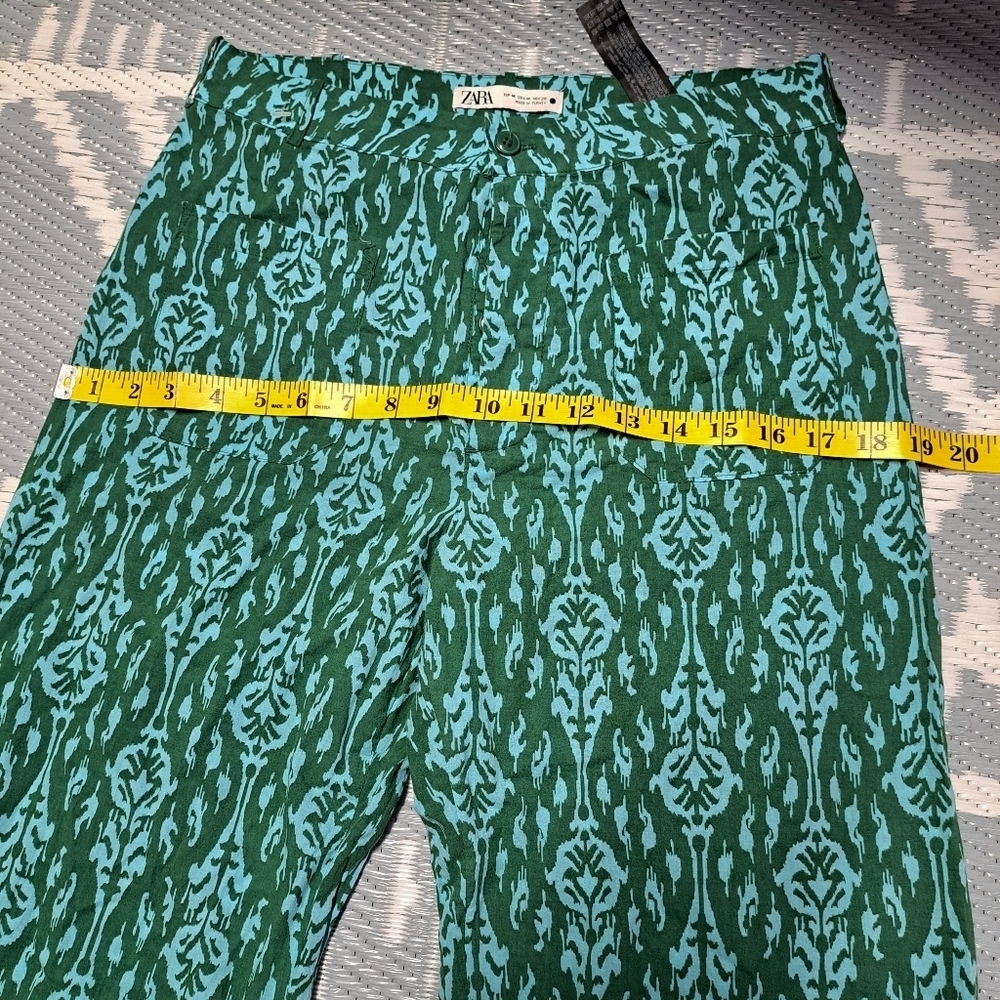 Zara Teal Wide Leg Cotton Pants with Textured Pattern‎ - Picture 5 of 9